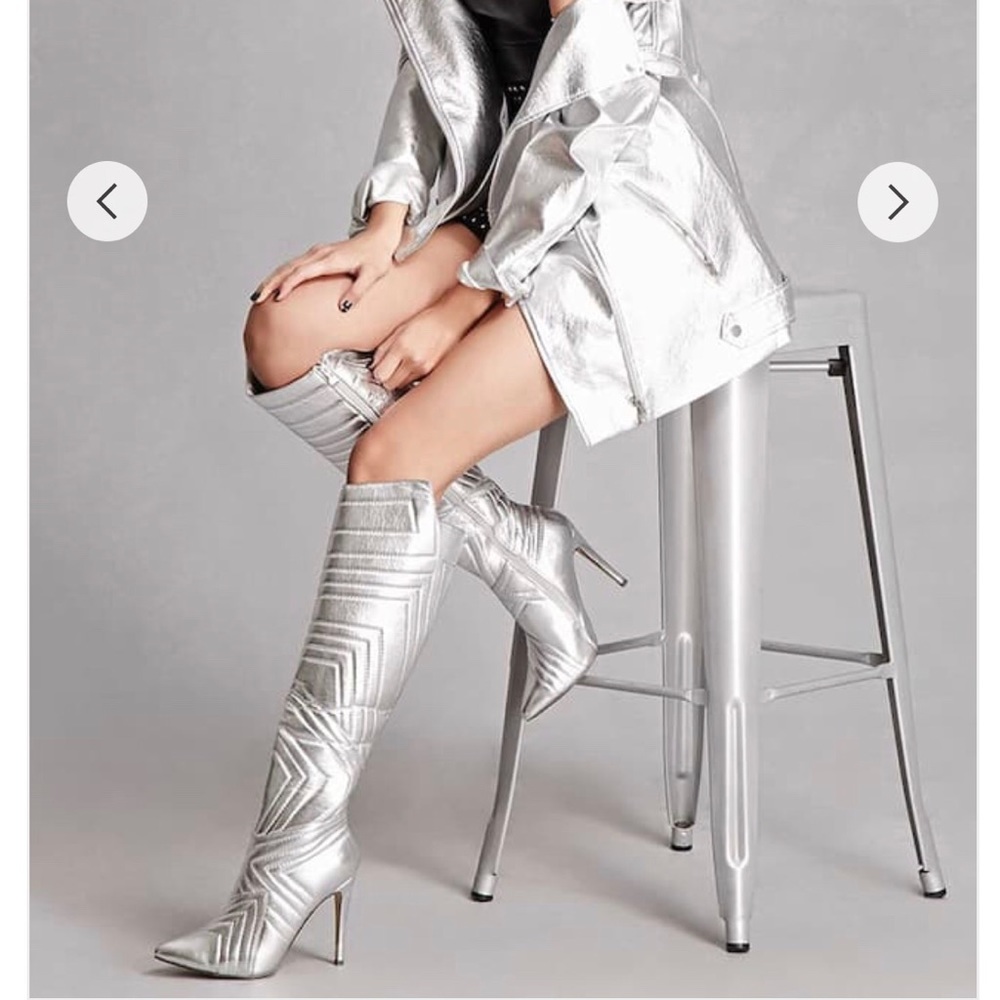 Silver faux leather boots